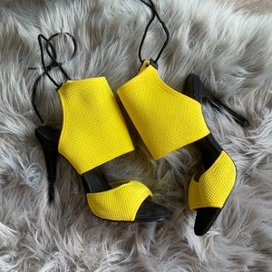 CALL IT SPRING BLACK AND YELLOW PEEP-TOE HIGH HEELS